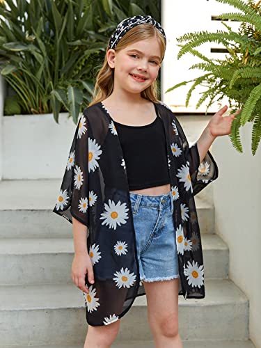 SOLY HUX Girl's Floral Print Sheer Open Front Swim Cover Up 3/4 Sleeve Beach Kimono Swimsuits4