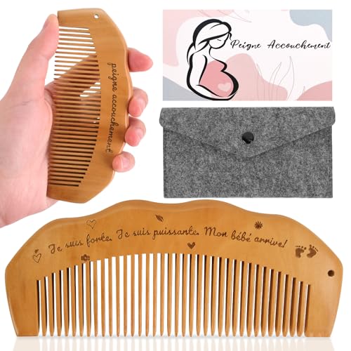 Peigne Accouchement Bois, Cadeau Femme Enceinte, pour Future Maman, Cadeau Grossesse/Naissance Maman, pour Kit Post Partum Maternité