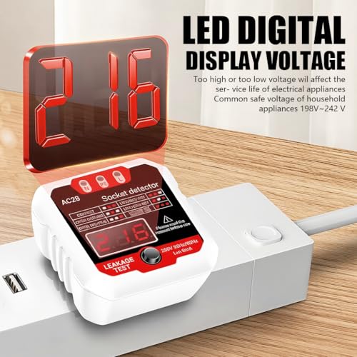 Image of Serplex Socket Tester, Outlet Tester Receptacle Detector with Voltage LCD Display 250V 50Hz /60Hz Power Socket Checker Automatic Circuit Tester Polarity Voltage Test Wall Plug Electrical Tools-White