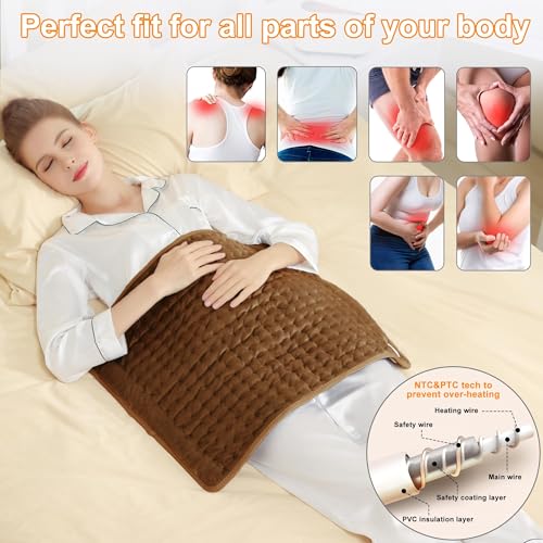 Image of Deepsoon Heating Pad,Electric Heating Pads for Back,Neck,Moist Heating Pad for Abdomen Shoulder Knee Legs,Dry /Moist Heat&Auto Shut Off,Mother's Day Birthday for Men and Women,Brown,24x20 Inch