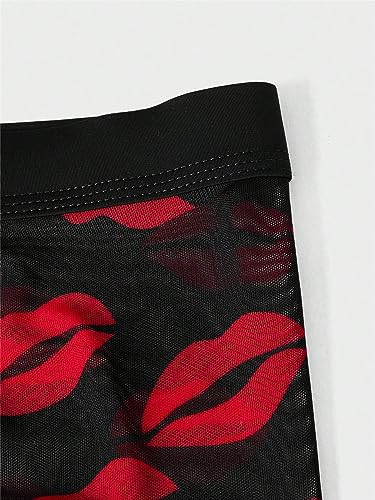 WDIRARA Men's Lips All Over Printed Mesh Underwear Boxer Briefs See Through Lingeries3
