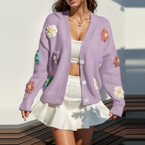 Image of FindThy Women's Cute Floral Print Cardigan Long Sleeve Button Up Cardigans Sweaters