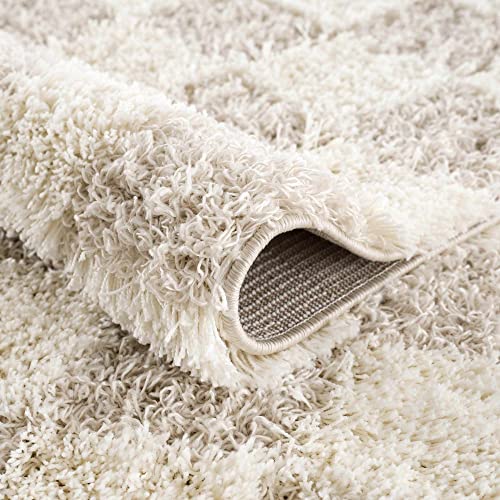 Image of Hauteloom Marshmallow Modern Checkered Shag Area Rug - High Pile Fluffy Shaggy Carpet for Kids Room, Nursery, Living Room, Bedroom - Beige, Cream, White - 6'7 inch X 9'6 inch (6x9)