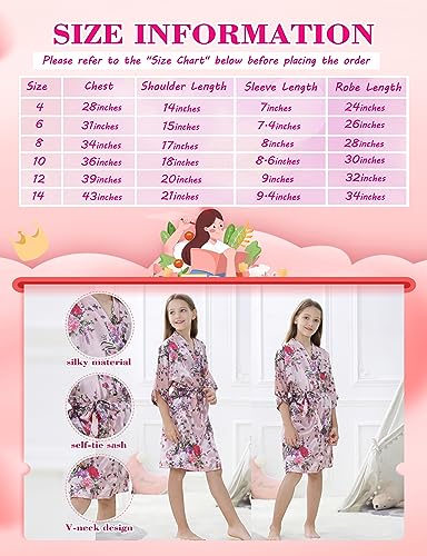 MEIKLE Kids Floral Silky Robes for Girls Spa Party Bridal Party Wedding Flower Girl with Blindfold Hair Band and Headband2