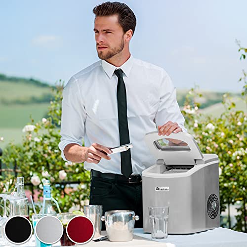 tectake Eiswürfelmaschine, 12-15 kg in 24 h, Ice Maker, 9 Eiswürfel in 5-13 min, Eiswürfelbereiter mit 2,4 Liter Wassertank, Ice Cube Maker, inkl. Eisschaufel und Eiseimer, 2 Würfelgrößen - Silber – Bild 3