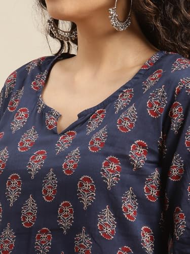 Image of Varanga Women Printed Straight Kurta | Cotton | Round Neck | 3 /4 Sleeve |Casual Wear