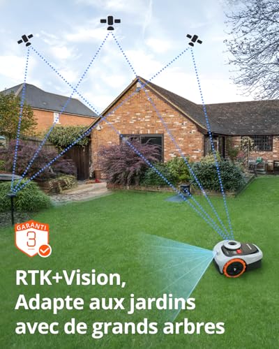 Navimow i105E Robot Tondeuse sans Fil périphérique, Recommandé 500 m², Max. 600 m², RTK+Vision Tondeuse Robot Gazon, IA cartographie Automatique, Limite virtuelle, Gestion multizone