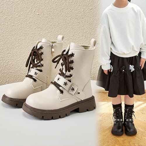 IWIHMIV Girls Ankle Boots Boys Leather Hiking Snow Boots With Side Zipper Lace Up Slip On Ankle Casual Walking Boot4