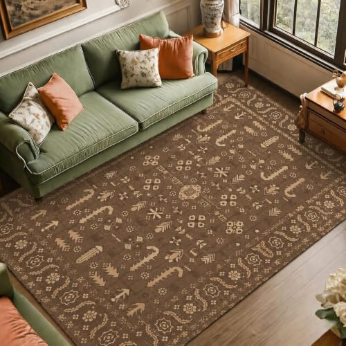 Image of Medallion Vintage Look Carpet for Living Room Bedroom Dining Room | Washable Area Rug with Non Slip TPR Backing | Modern Floor Carpet for Home(Design03-6x9 Feet)