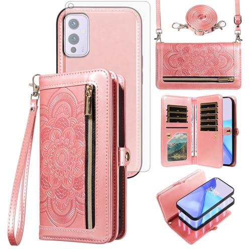 Étui portefeuille OnePlus 9 coque protection verre trempé bandoulière