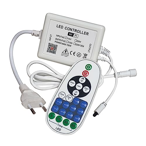 LED ATOMANT Controlador WiFi para Tira LED Monocromo 220V, Regulador de intensidad con mando IR, Compatible con Smart life o Tuya, Alexa, Google Assistant, Xiaodu y Tmall Genie