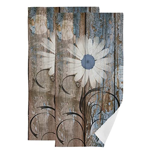 Blue-Brown-Hand-Towels-for-Bathroom-Set-of-2-Rustic-White-Daisy-Floral-Farmhouse-Spring-Country-Soft-Absorbent-Kitchen-TowelsDecorative-Bathroom-Towels-for-BathGymSpaShower-28x14in Blue Brown Hand Towels for Bathroom Set of 2 Rustic White Daisy Floral Farmhouse Spring Country Soft Absorbent Kitchen TowelsDecorative Bathroom Towels for BathGymSpaShower 28x14in