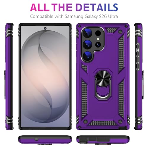 Image of for Samsung Galaxy S26 Ultra Case with Screen Protector, Heavy Duty Military Grade Shockproof Rugged Protective Cover for Samsung S26 Ultra Phone Case with Metal Ring Magnetic Kickstand (Purple)