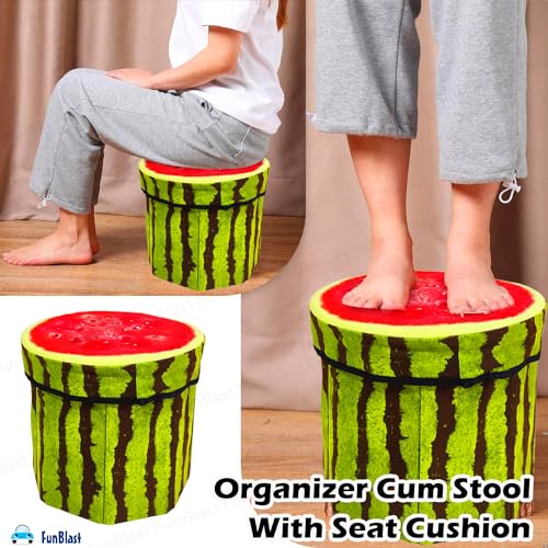 Image of FunBlast Multi-Functional Folding Storage Ottoman Box Organizer Cum Stool with Seat Cushion, Storage Boxes for Toys for Kids, Storage Boxes for Clothes and Other Items for Home (Multicolor)