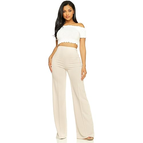 Cemi Ceri Women’s High Waist Wide Leg Dress Pants – Elegant Work Trousers, Office & Casual Wear, Flared Business Slacks