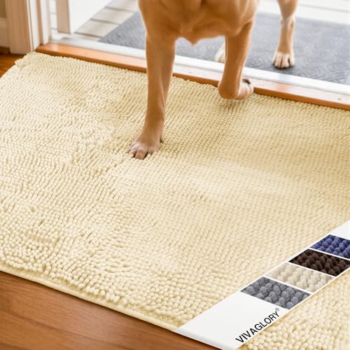 Image of Vivaglory 35 inchx 25 inch Large Litter Mat for Litter Trapping, Waterproof Microfiber Cat Litter Catcher Rug, Super Soft for Cat's Paws, Easy to Clean, Beige