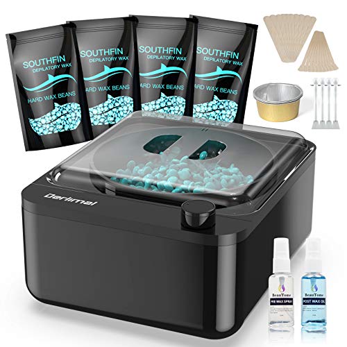 Wax Kit DERLIMAL Wax Warmer for Hair Removal With 4 Bags Hard Wax Beans 20 Wax Applicator Sticks 5 Nose Wax Applicators for Eyebrow Legs Face Armpit Arms Bikini At Home Waxing Kit