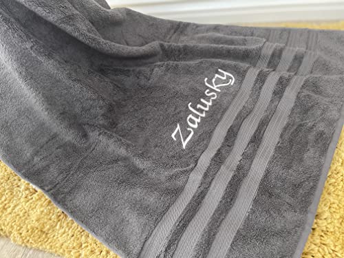 Liberty21 Luxury Embroidered Bath & Hand Towels, 100% Cotton. Custom Monogrammed Personalized Embroidered Towels. Set Includes 1 Bath Towel And 1 Hand Towel. (Grey) #TOP2