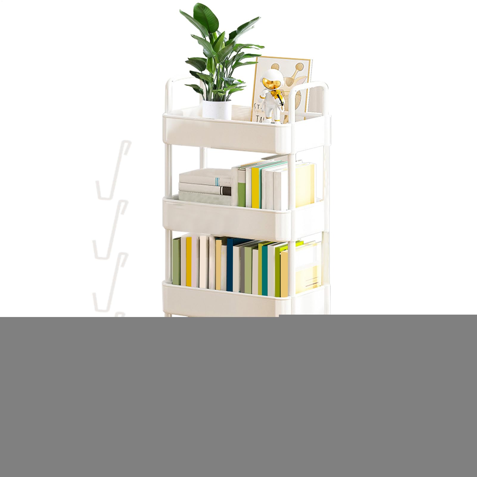 3 Niveles/4 Niveles Carro rodante utilitario con Ganchos - Carro rodante Carro Organizador con Ruedas para Cocina Maquillaje Baño Oficina | Organizador Almacenaje Carrito para Libros