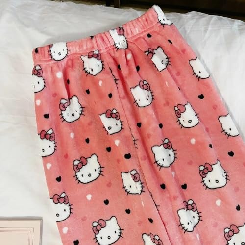 Image of BIUGNVW Anime Pajamas Pants Women Cartoon Family Christmas Pajama Pants Kawaii Flannel Pajama Pants Black and Pink