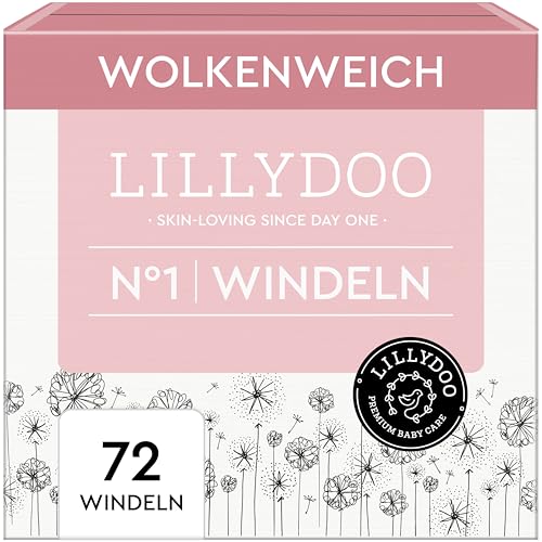 LILLYDOO hautfreundliche Baby Windeln - Größe 1 (2+ kg) Halbmonatsbox (72 Stück) Sicherer Auslaufschutz Weich Ohne Parfüme & Lotionen für empfindliche Haut Dermatologisch getestet
