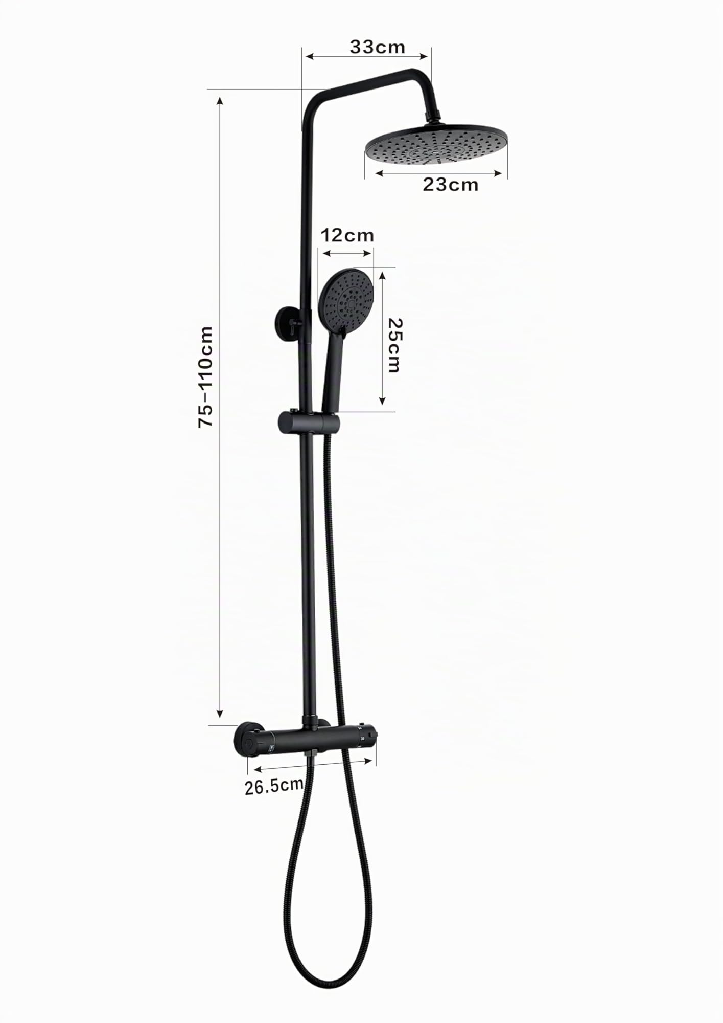 STANEW - Columna de Ducha Termostática, Conjunto de Ducha, Cuarto de Baño, Columna de Ducha, Termostato con Mezclador Ajustable en Altura, Sistema de Ducha (Negro(Redonde))