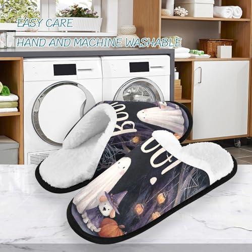 Halloween Pumpkin Ghosts Black Dog Slippers For Women Men Soft Memory Foam Non-Slip Hallowmas Winter Indoor House Shoes Travel Slipper3