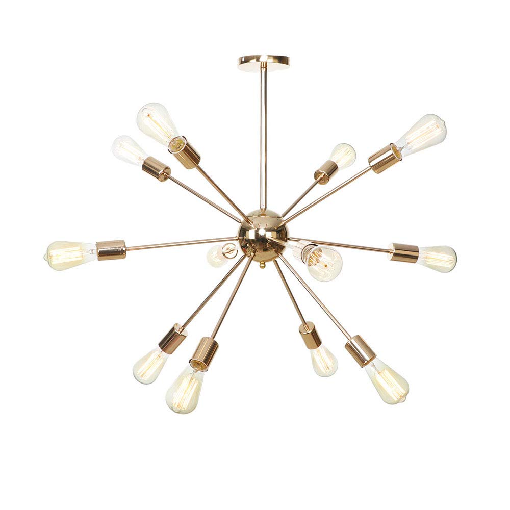 SYAXVOM 9 hts Sputnik Chandeliers Chrome Mid Century Modern Chandelier Pendant ht Industrial Vintage Ceiling For Living Room Dining Bedroom Foyer-Gold 12 head