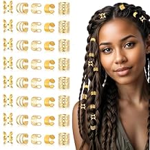 40pcs Gold Hair Cuffs Charms Rings for Braids, Gold Hair Jewelry Accessories, Adjustable Loc Jewelry Dreadlocks Braid Clips Decorations for Black Women Men Festival Pirate Halloween