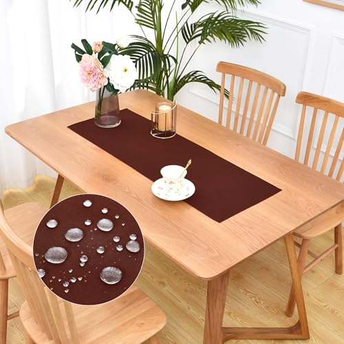Waterproof Faux Linen Table Runner Farmhouse Short Chocolate Table Runner 36 Inches Rustic Washable Table Runners Dresser Scarf for Kitchen Dining Room Indoor Outdoor 13x36 Inch