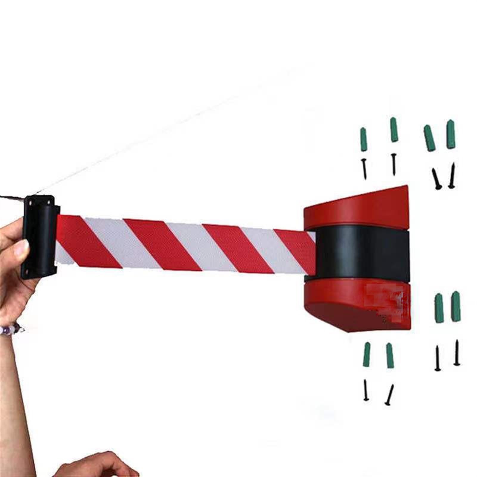 Barrera de seguridad retráctil de 10 m, cinta extensible de montaje en pared para almacén y taller, opciones de color disponibles (rojo), ideal para zonas concurridas y control de acceso