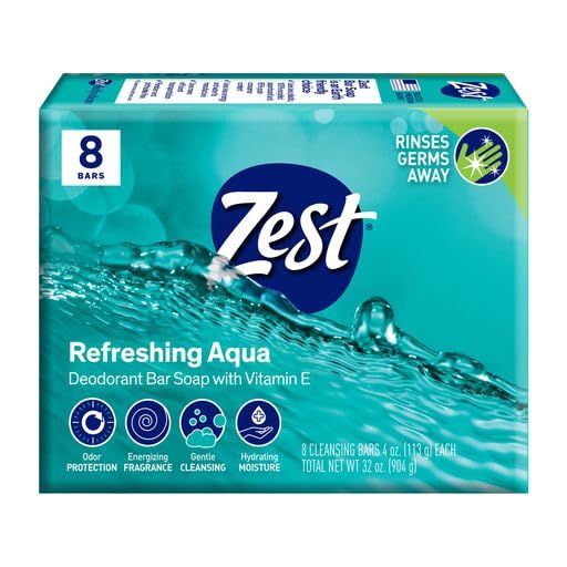 Image of Zest 8-Bar Bath Size Soap, Aqua, 4 Ounce per bar, 8 bars, 32 Ounce (Pack of 6)