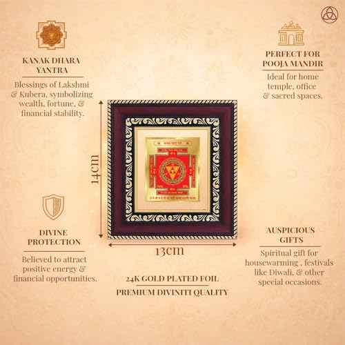 Image of DIVINITI Siddh Energised Kanakdhara Yantra | 24k Gold Plated Foil Prosperity Vastu Frame for Home, Office & Puja Room | Spiritual Yantra for Wealth, Prosperity & Abundance (14 X 13 CM)