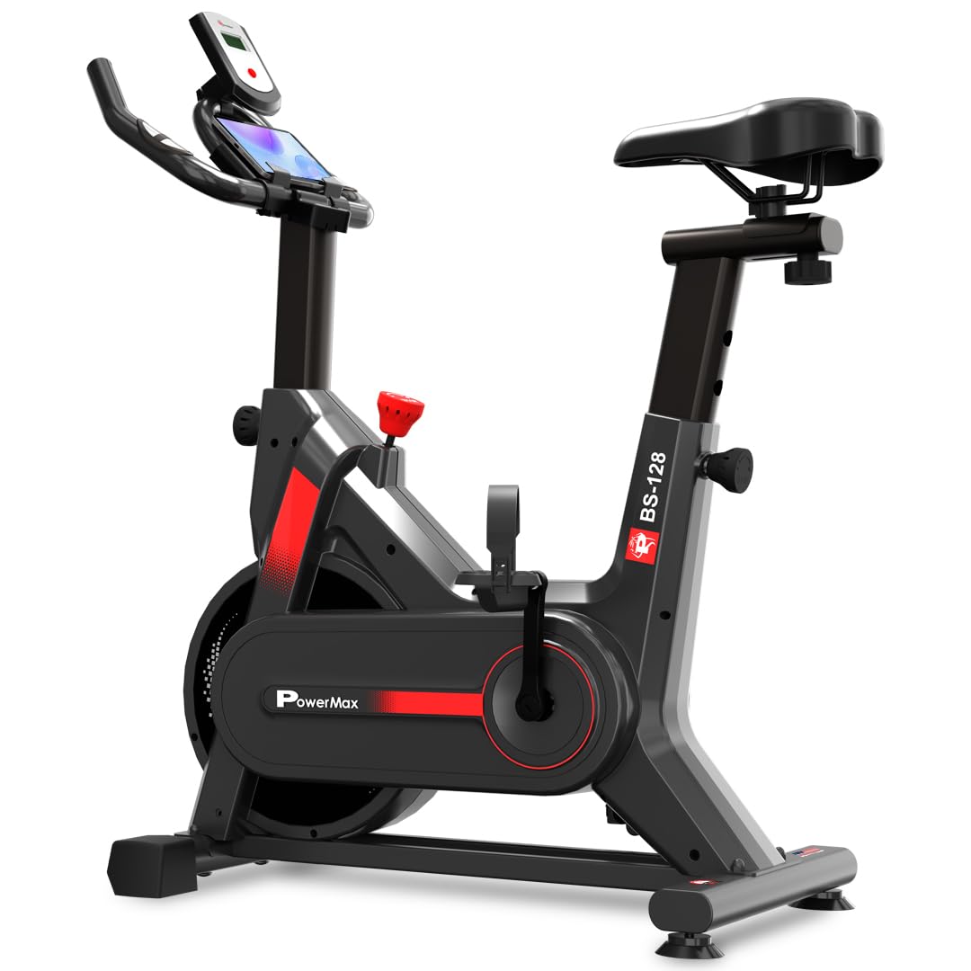 PowerMax Fitness BS-128 Spin Exercise Bike for Home Use | 6KG Flywheel | Belt Drive System | Friction Resistance | LCD Display | Anti-Slip Pedals | Adjustable Seat & Handlebar-image-32