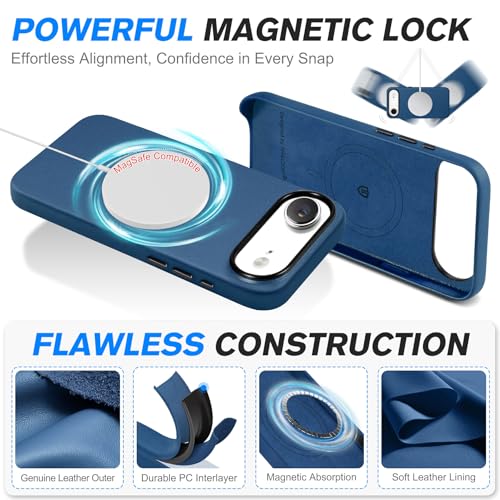 Image of SHIELDON Genuine Leather Case for iPhone Air 6.5 inch 2025, Royal Blue
