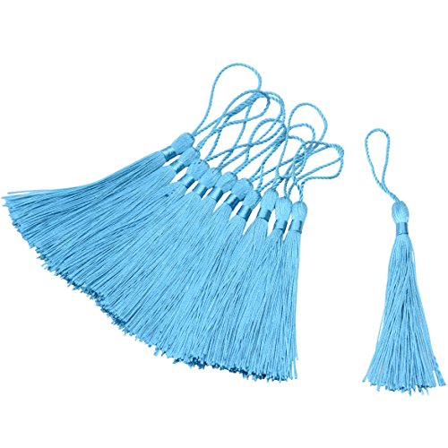 Image of 100pcs 13cm /5 Inch Silky Floss Bookmark Tassels with 2-Inch Cord Loop and Small Chinese Knot for Jewelry Making, Souvenir, Bookmarks, DIY Craft Accessory (Blue)
