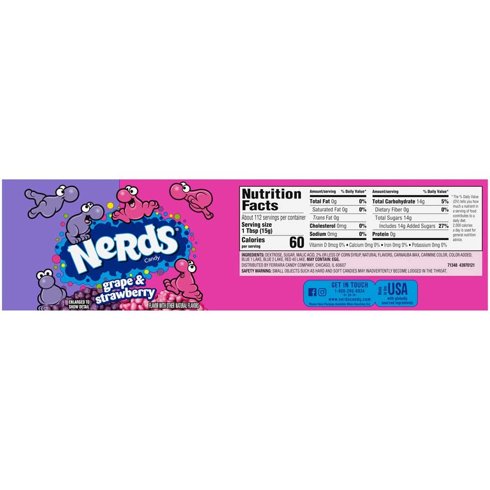 NERDS - Nerds Candy American Sour Candy | Combo perfetto di piccole caramelle al gusto di uva e fragola - Ideale per la condivisione - 36 pacchetti da 46,7 g