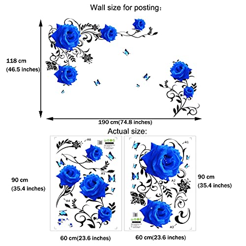 Vinilo Decorativo Azul 3D Rosa Elegante Flores miniatura 7