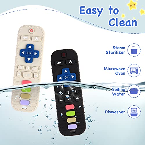 Image of Hooku 2 Pack Silicone Teethers for Babies 0-6 Months, Teething Toys for Babies 6-12 Months, Baby Remote Control Toy, Infant Toys 0-3 Months, Sensory Chew Toys, Toddler Newborn Baby Girl Boy Gifts