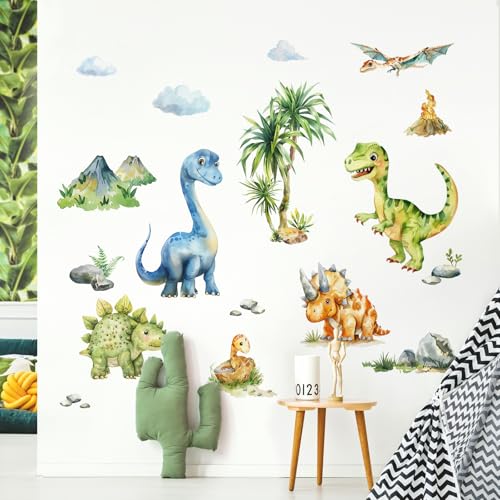Vinilos decorativos de dinosaurios acuarela para pared miniatura 2