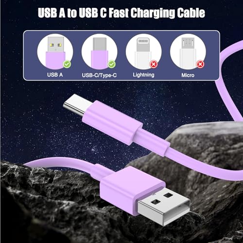Image of 3-Pack Purple [3.3FT+3.3FT+6FT] USB A to USB C Cable，USB to USB C Car Carplay Cable for iPhone 16 15 Pro Plus Pro Max，for iPad Pro /Air /Mini，for Samsung S24 /S23 /S22 /S21，for MacBook Pro /Air and More