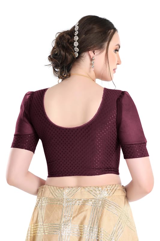 Image of FINESTFIT Stay On Trend Fashion 100% Cotton Readymade Blouses for Women,Round Neckline with Organza Balloon Sleeves.