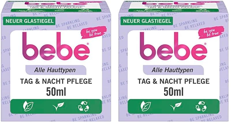 bebe Tag & Nacht Pflege (50 ml), feuchtigkeitsspendende Gesichtscreme für alle Hauttypen, pflegende Tages- und Nachtcreme mit Mondblüten- und Vanilleduft, vegan* (Packung mit 2)