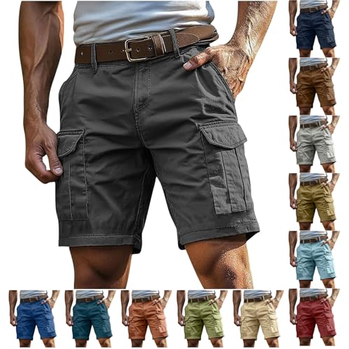 Generisch Cargoshorts Herren Sommer Cargo Shorts Kurze Hosen Zipper Arbeitshosen Baumwolle Wandershorts Einfarbig Freizeit Laufshorts Locker Herrenshorts Outdoor Sportshorts Sommerhosen mit Taschen