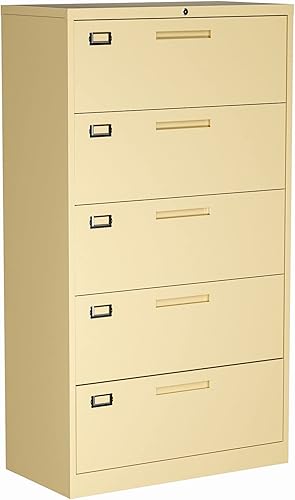 Archivador lateral de 5 cajones, archivador de metal con cerradura para oficina en casa, cajones más profundos con barras ajustables para colgar