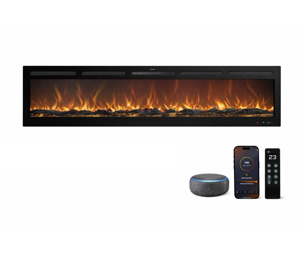 Galaxy Pro Caminetto elettrico Wi-Fi Alexa Google Home 750/1500 W 13 LED fiamma a incasso 183 cm