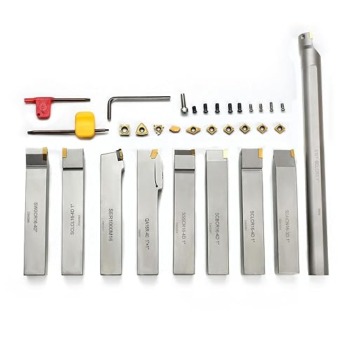 Miniatura 9 de OSCARBIDE Soporte para herramientas de torneado de carburo indexable con vástago de níquel de 1 pulgada y barra de mandrinado, 9 piezasjuego,