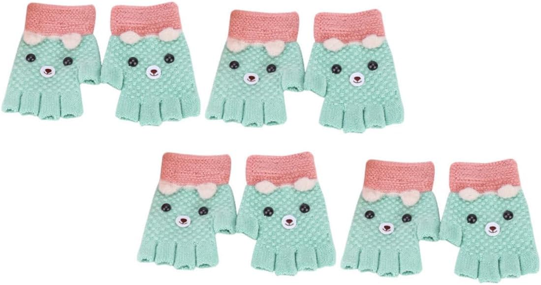 NOLITOY 4 Pairs Fingerless Knitted Gloves Warm Half Finger Cartoon Gloves for Winter Cold Weather Outdoor Activities Random Color