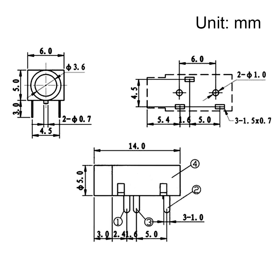 sourcing map Złącze jack audio 3,5 mm mocowanie PCB żeńskie gniazdo 3-pinowe PJ-320 5 szt