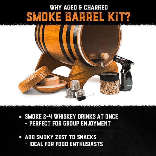 Miniatura 6 de Old Fashioned Bourbon Whisky Smoker Kit  Juego de barril premium, roble de Estados Unidos  Kit de ahumador de cóctel con antorcha  Regalos de whisky